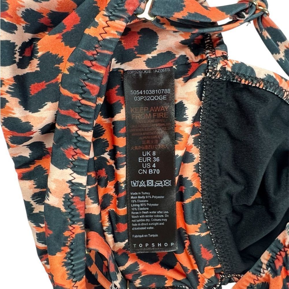 Topshop Brown Leopard Swim Bikini Top Spaghetti Strap Longline Size 4 - Picture 3 of 3